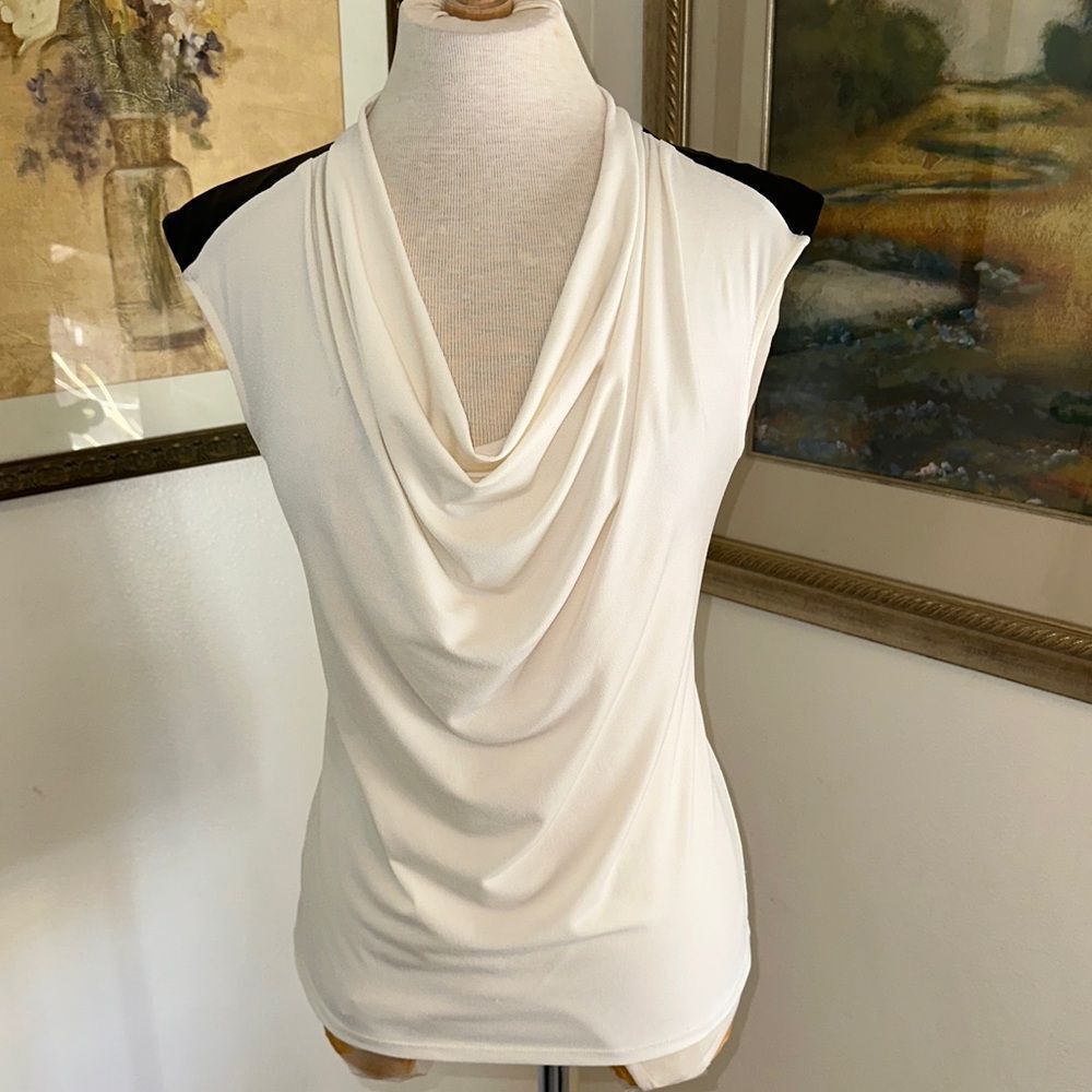 Ann Taylor Ivory/Black Women's Top w/ Pleather Shoulders Size Medium